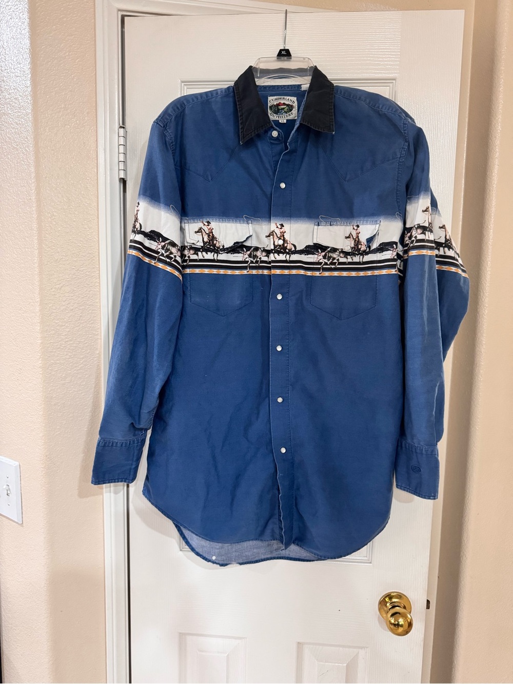 Cumberland Outfitters Men’s XL Western Shirt Cowboy Horse Pearl Snap Blue